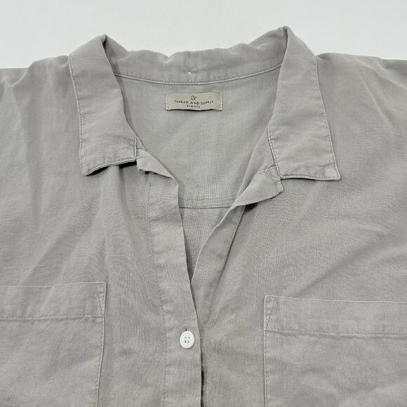 Thread Supply Linen Blouse Button Top Women Sz S Collar Oversized Loose Relaxed - Picture 5 of 12